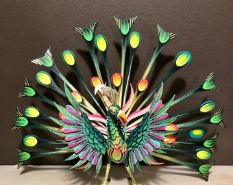 激レア　JOSEPH BIRD & SONS マーマレードジャー Alebrije Large Peacock Handcrafted Wood Carving by Esperanza