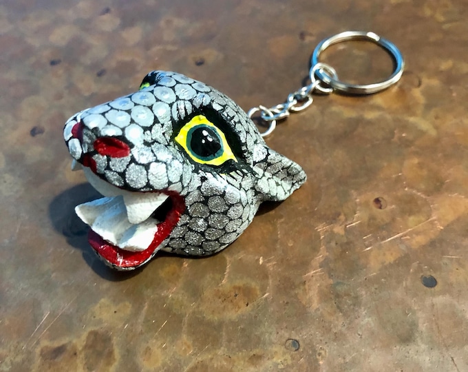 Alebrije Alebrije Jaguar Head Keychain  Handcrafted Wood Carving by Esperanza Martinez from Oaxaca, Mexico.
