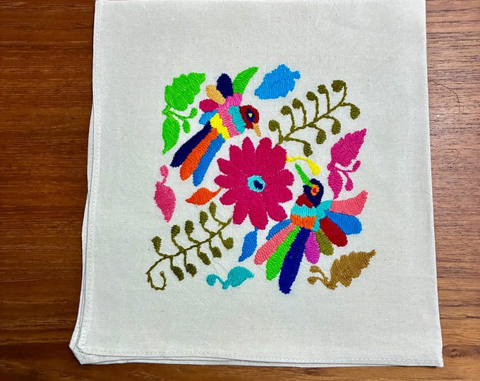 Hand Embroidered Otomi Napkin: Mexican Folk Art, Spirit Animals