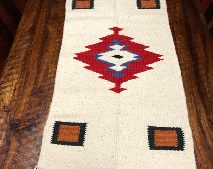 Purépecha hand woven wool table centerpiece / wall hanging (39” x 20”)