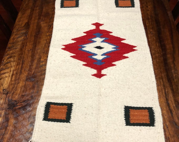 Purhépecha hand woven wool table centerpiece / wall hanging (39” x 20”)