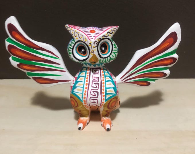 Hand Carved Wood Alebrije Owl by Zeny Fuentes and Reyna Pina