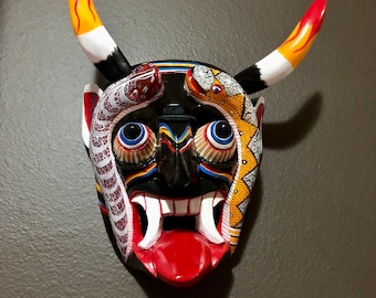 Medium Size Mexican Decorative Indigenous Diablo Devil Hand Carved