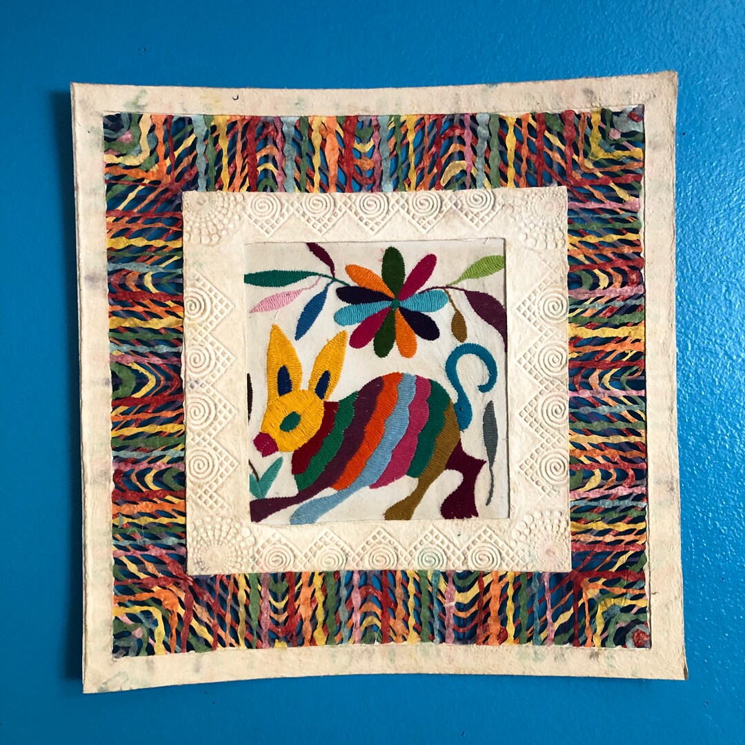 Handmade Otomi Embroidered Bark Paper Wall Art: Mexican Folk Art - Etsy