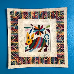 Handmade Otomi Embroidered Bark Paper Wall Art: Mexican Folk Art