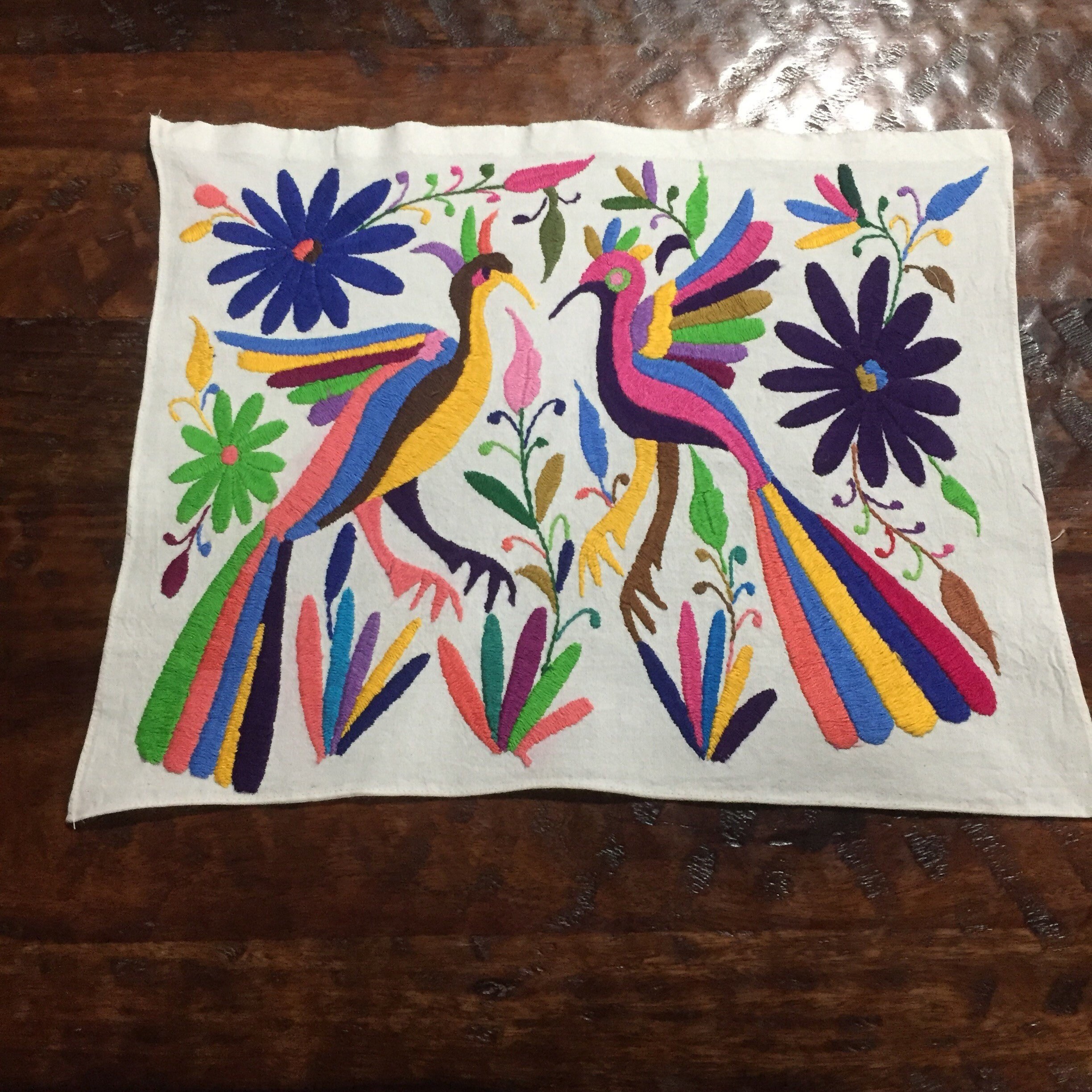 Hand embroidered Otomí placemat (approx. 17 x 13) multicolor birds