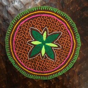 Peruvian hand embroidered round table coaster (8 1/2&quot; diameter)