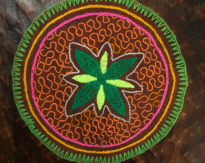 Peruvian hand embroidered round table coaster (8 1/2" diameter)