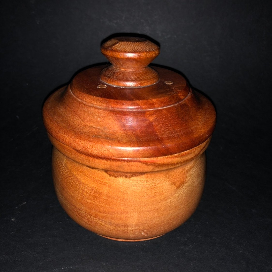 Hand carved wood serving bowl with lid made of Guamuchil wood from Mexico