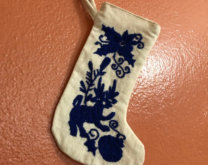 Hand embroidered Otomi Mini Stocking from Hidalgo, Mexico.