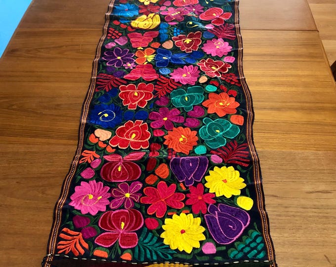 Hand Woven Table Runner / Bed Scarf / Wall Art with Multi-color Embroidery (approx. 46" x 17")