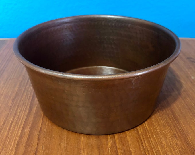 Small Pure Hammered Copper Pet Water Bowl with Brown Patina