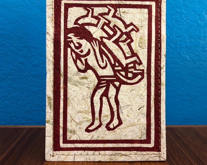 Handmade Small Paper Journal / Notebook with Linocut Print Cornhusk Paper Covers and Eucalyptus Journal Paper (80 pages)