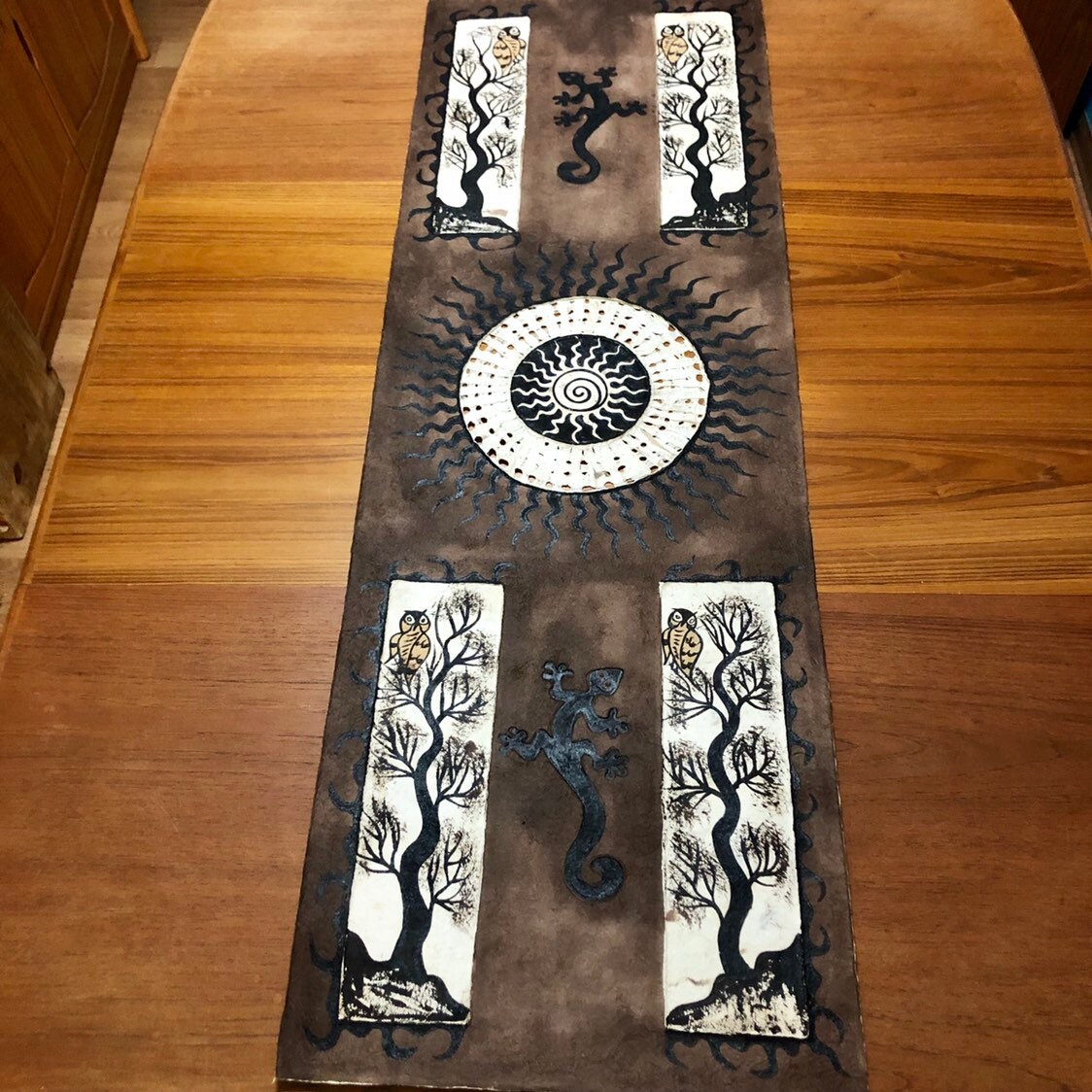 Handmade Amate Paper Wall Art with Trees, Owls, and Lizards from Mexico