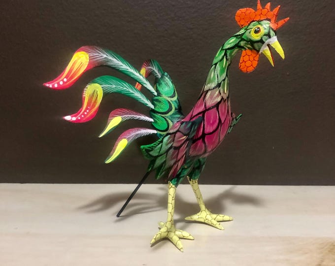 Alebrije Rooster Wood Carving by Esperanza Martinez from Oaxaca, Mexico.