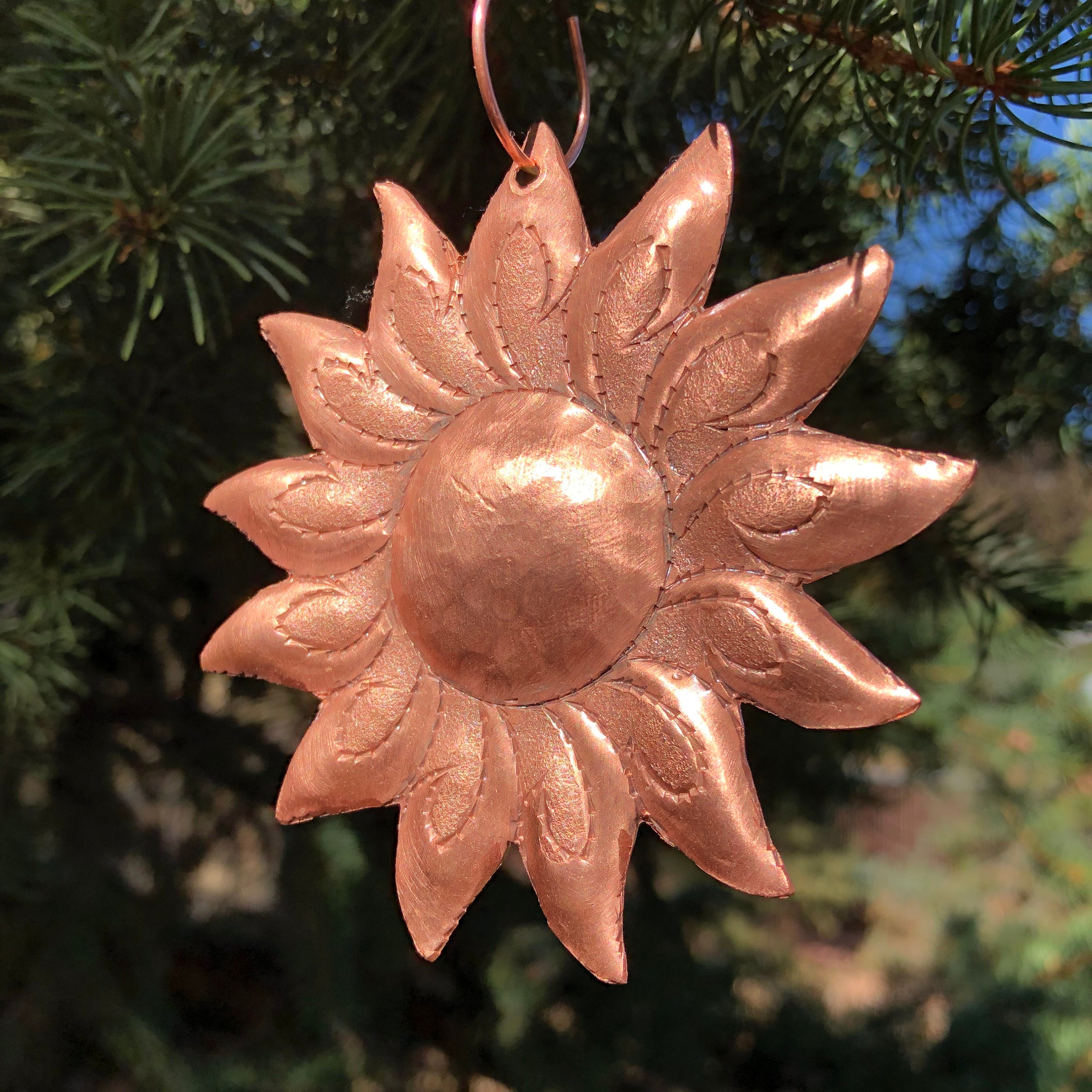 Custom order for Stella. Handcrafted Pure Hammered Copper Sun Christmas