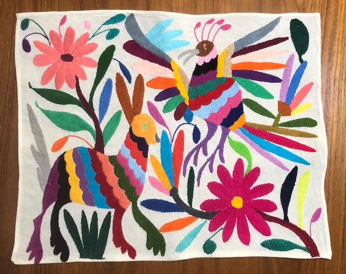 Hand Embroidered Otomi Placemat: Mexican Folk Art (17" x 13") - Multicolor Embroidery