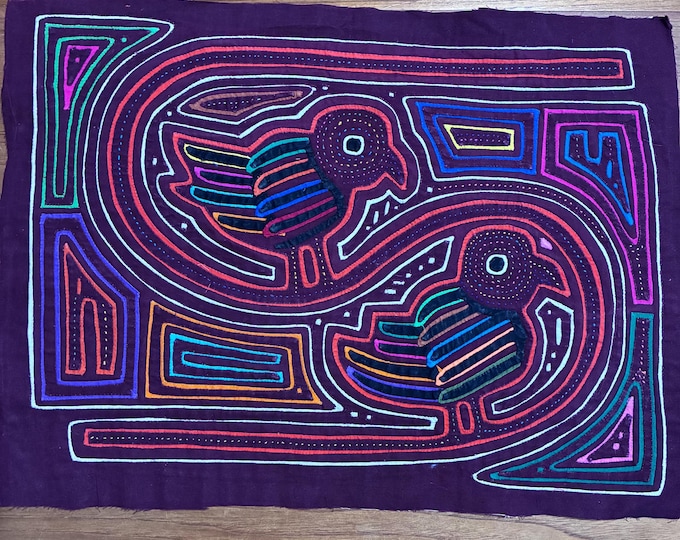 Authentic Guna (Kuna) Mola Textile Art Panel - Hand-Stitched Reverse Appliqué