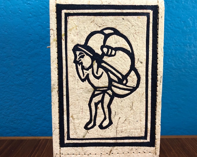 Handmade Small Paper Journal / Notebook with Linocut Print Cornhusk Paper Covers and Eucalyptus Journal Paper (80 pages)