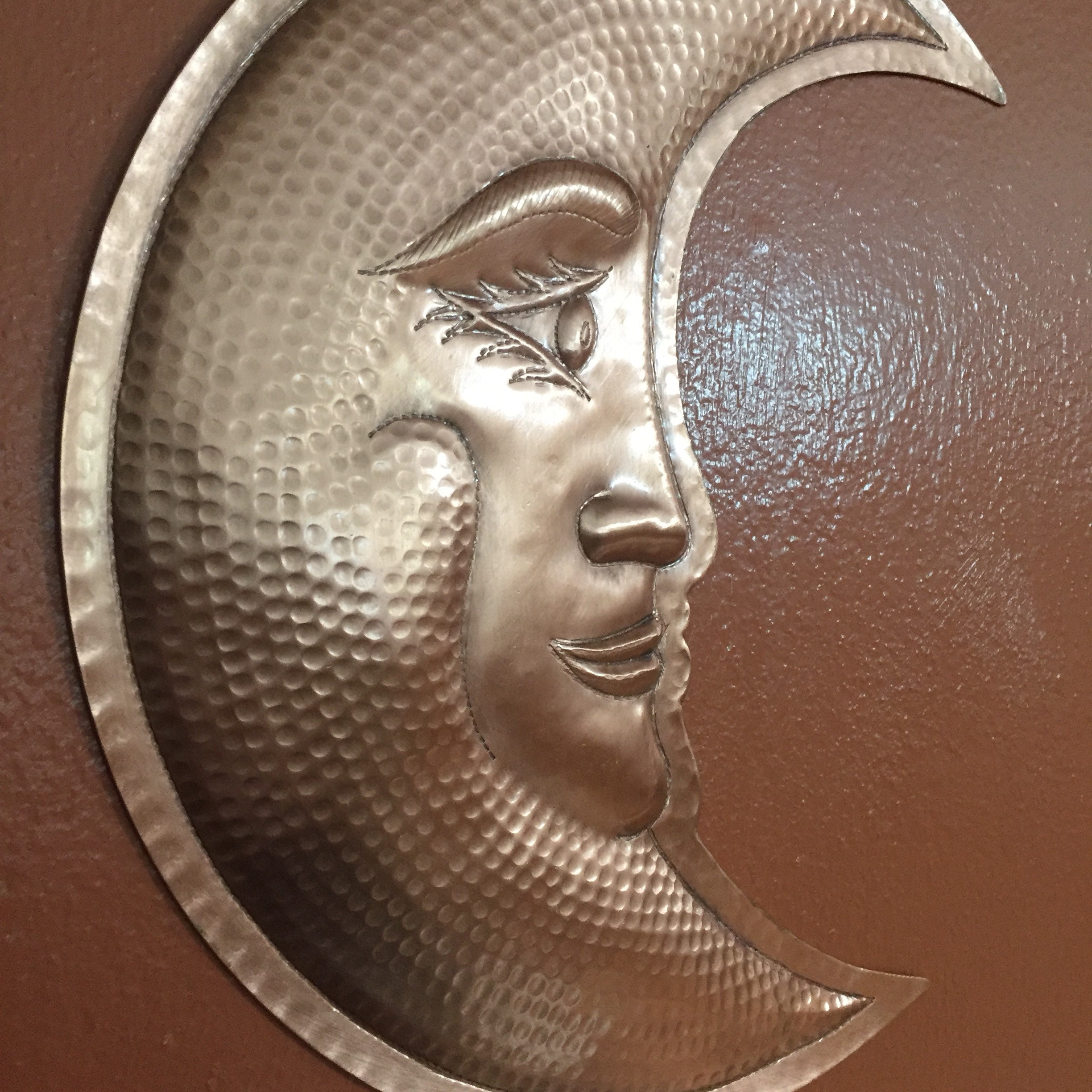 Handcrafted hammered copper 12 moon wall decor