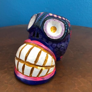 Alebrije Calavera Skull Handcrafted Wood Carving by Luis Garcia from Oaxaca, Mexico.