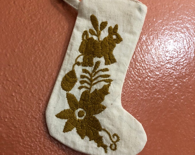 Hand embroidered Otomi Mini Stocking from Hidalgo, Mexico.