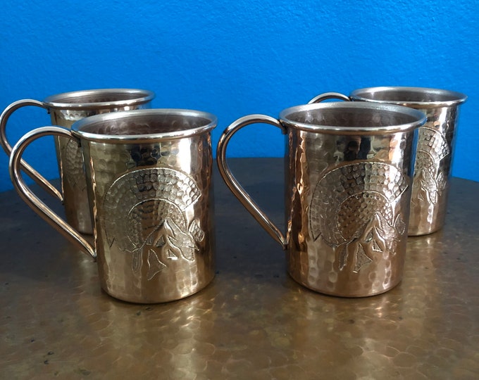 4-pack of 16oz Moscow Mule Copper Mugs, hammered w/ Colorado "C" with mountains logo