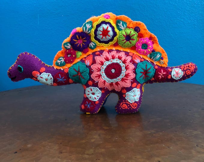 Hand Sewn Stuffed Animal Stegosaurus Dinosaur Plush Toy with Premium Colorful Embroidery