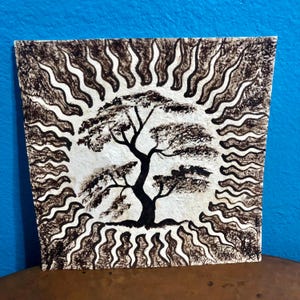 Handmade Amate Paper Wall Art with Tree from Mexico