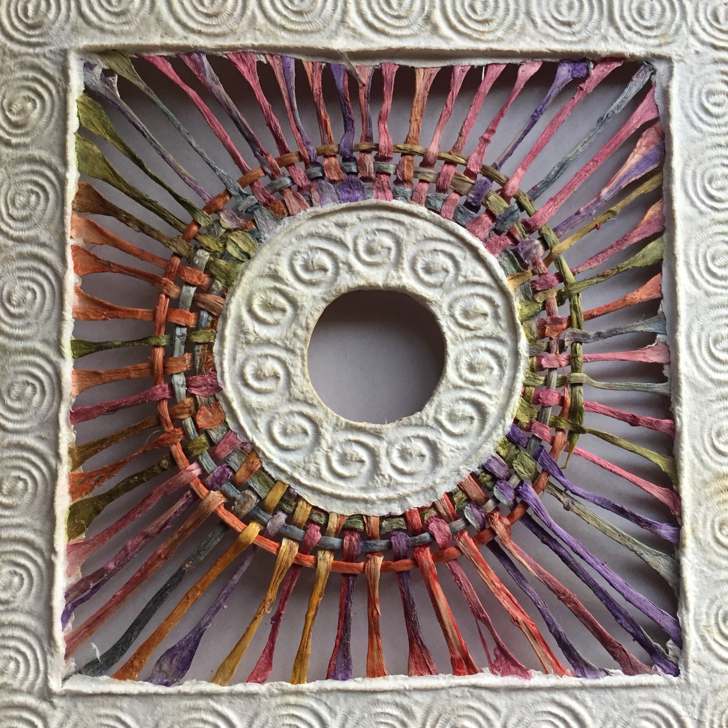 Handmade Amate Paper Wall Art with multicolor woven pattern