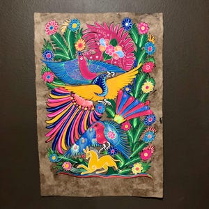 Hand-Painted Amate Bark Paper Art: Mexican Folk Art Birds & Flowers