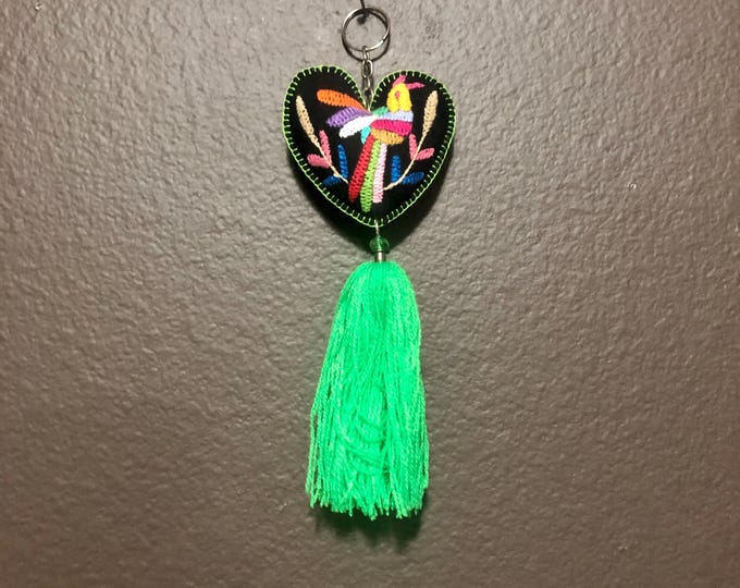 Hand embroidered Otomi heart ornament from Hidalgo, Mexico.