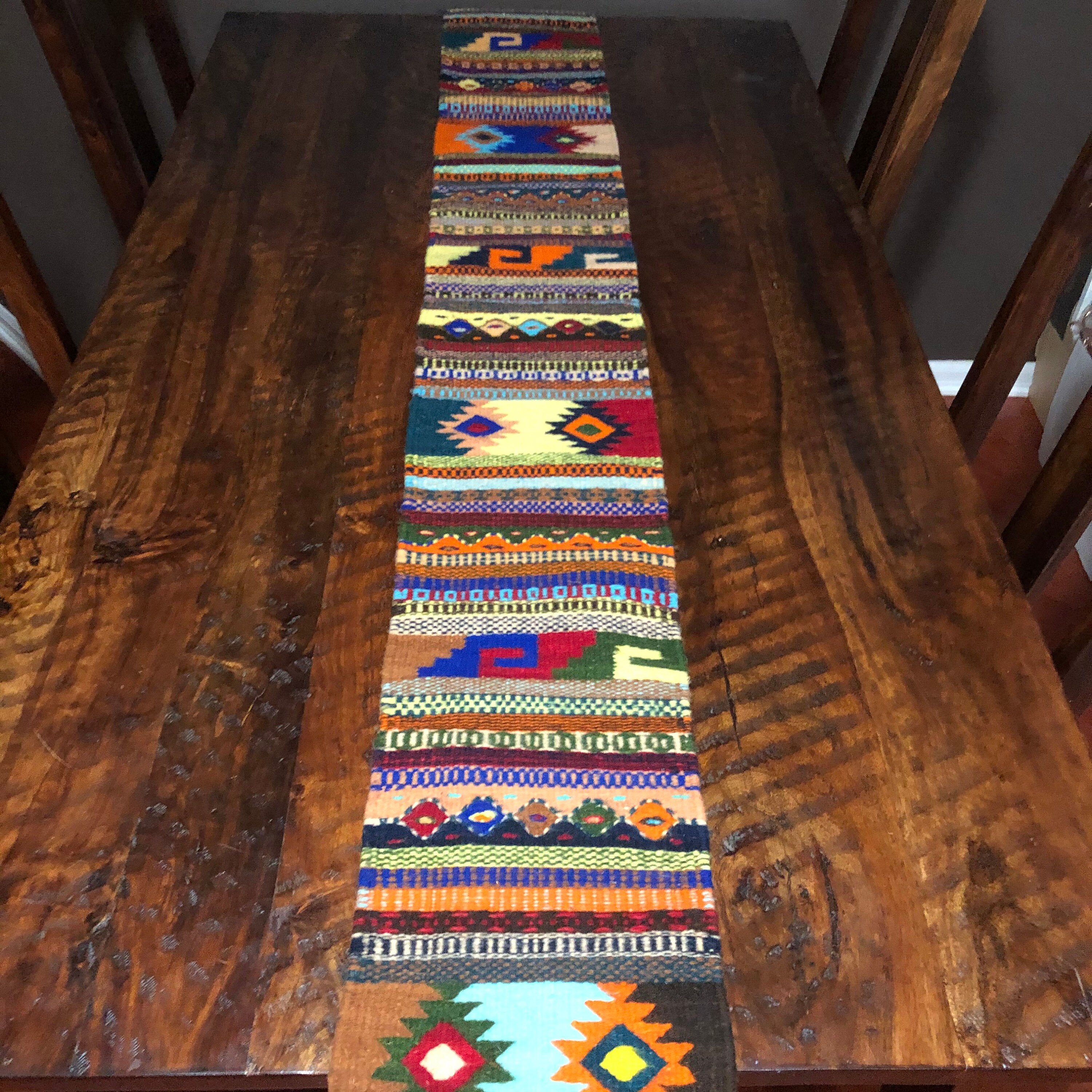 Zapotec hand woven merino wool table runner 81” x 10”
