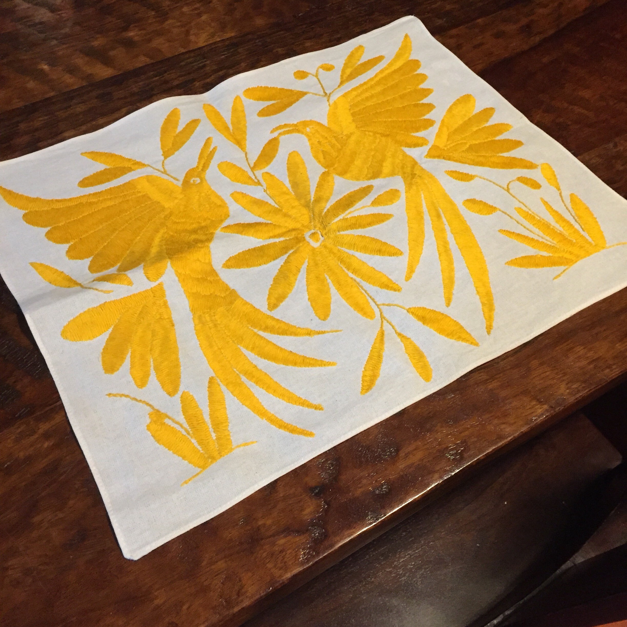 Hand embroidered Otomí placemat (approx.17 x 13) yellow
