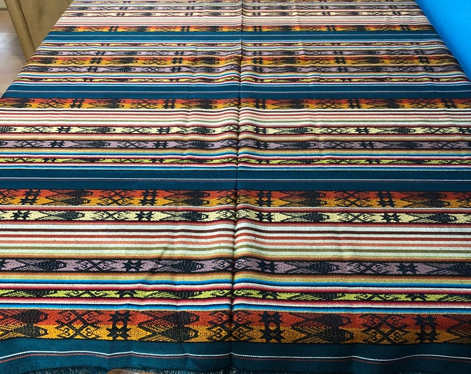 Woven Cotton Tablecloth / Bed Throw from Otavalo, Ecuador- 64” x 60”