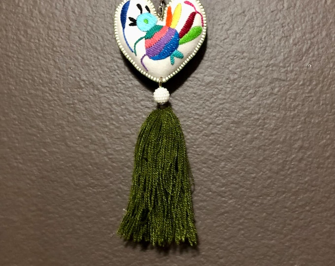 Hand embroidered Otomi heart ornament from Hidalgo, Mexico.