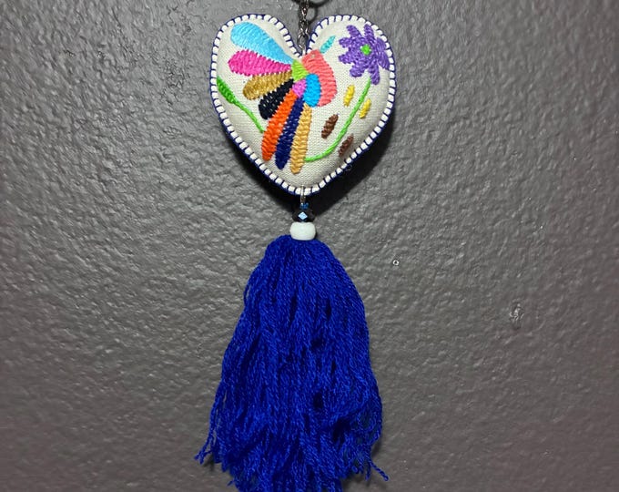 Hand embroidered Otomi heart ornament / keychain from Hidalgo, Mexico.
