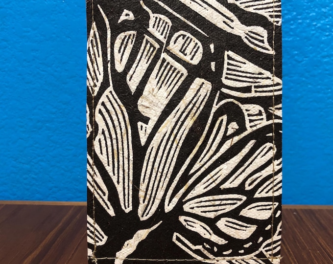 Handmade Small Paper Journal / Notebook with Linocut Print Cornhusk Paper Covers and Eucalyptus Journal Paper (80 pages)