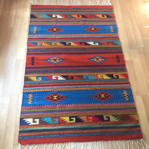 Zapotec hand woven merino wool rug 48" x 72"