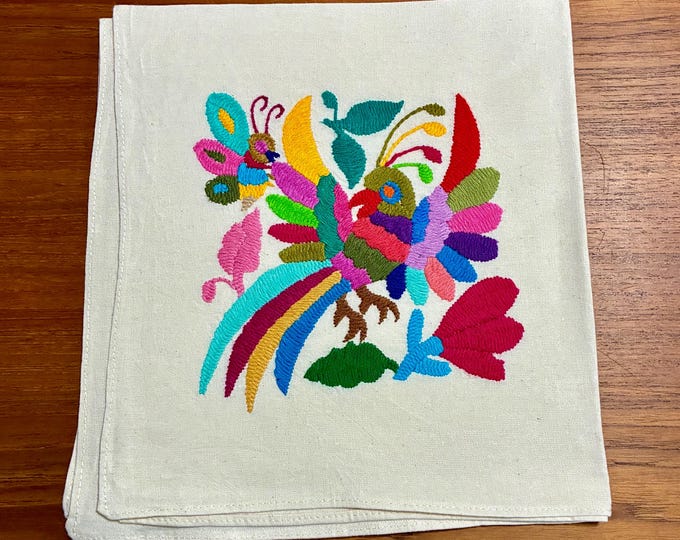 Hand Embroidered Otomi Napkin: Mexican Folk Art, Spirit Animals