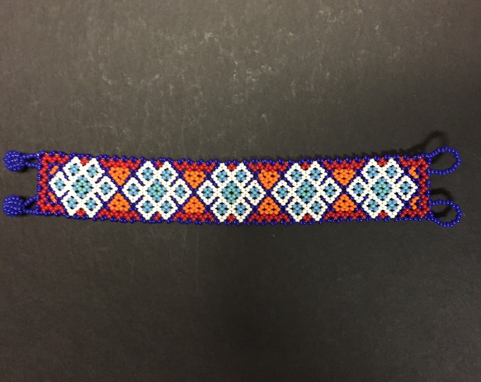 Huichol Beaded Bracelet w/ intricate geometric designs (6 1/2" long x 1" wide)