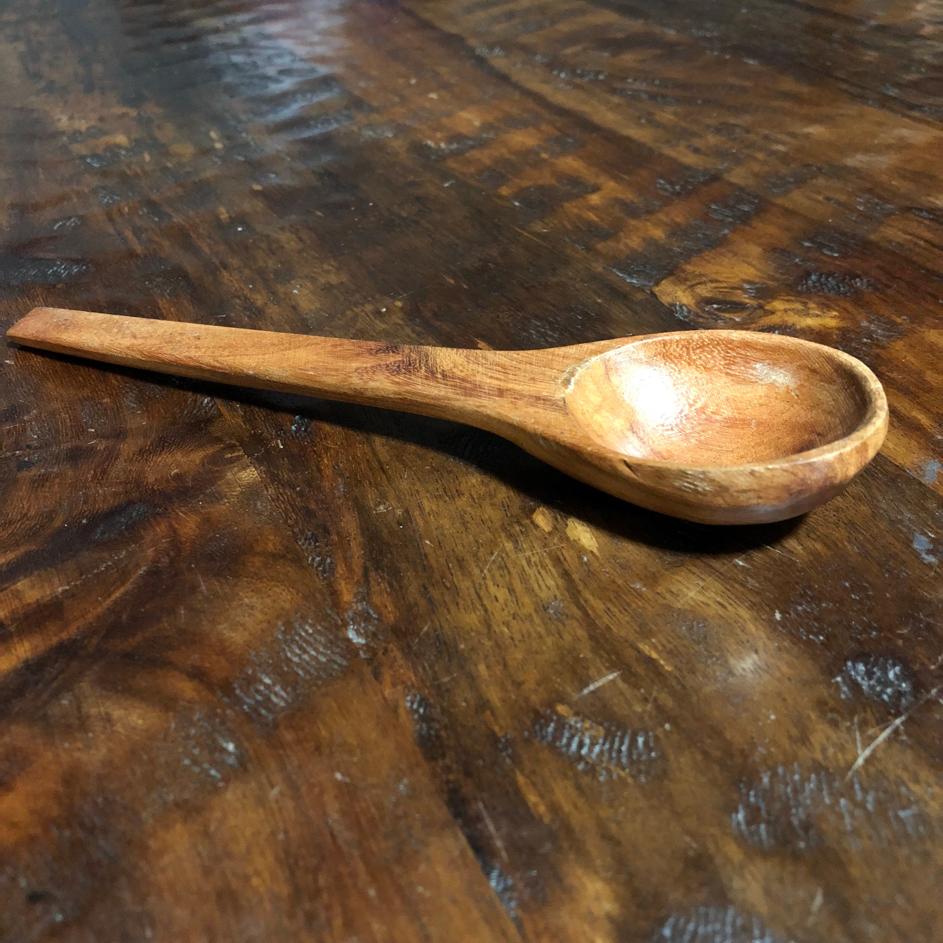 Hand carved wood spoon / coffee scoop made with Guamuchil wood from Mexico