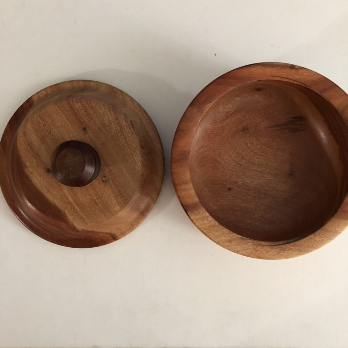 Hand carved wood serving bowl with lid made of Guamuchil wood from Mexico