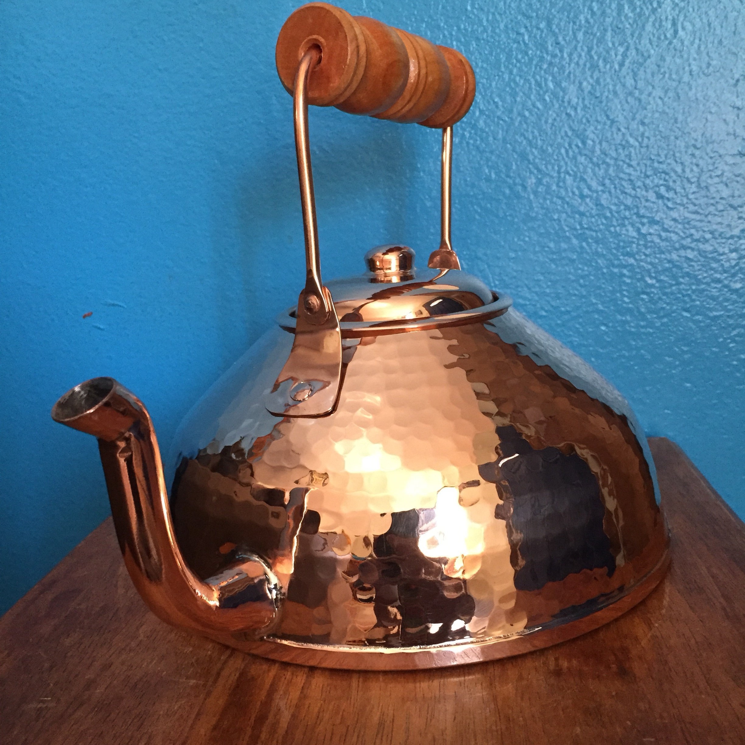 Handcrafted Hammered Copper 2 Quart Teapot with hot tin lining