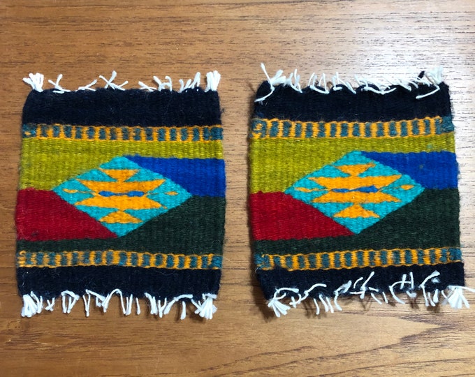 Zapotec hand woven merino wool coasters - set of two (5” x 6”)