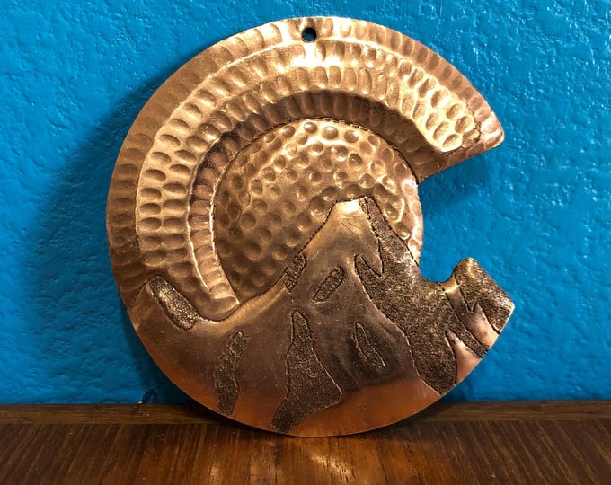 Handcrafted Hammered Copper Colorado C and Mountains Christmas Tree Ornament