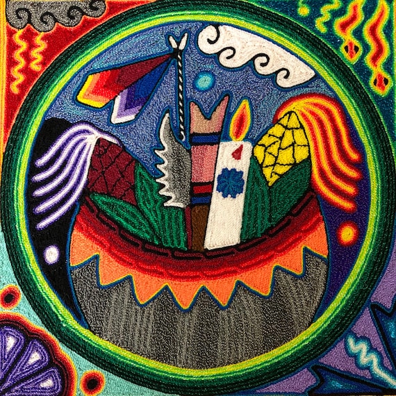 ウィチョル　ネアリカ　ヤーンアート　太陽　Tepchuano Huichol Yarn Art Nierika (11.75” X 11.75”) From Nayarit, Mexico - Etsy