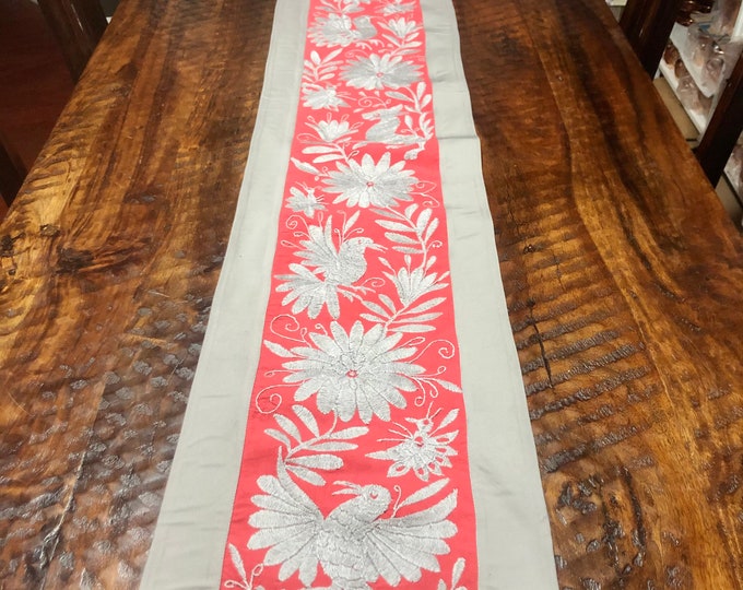 Mexican Otomi hand embroidered bed scarf runner / partial coverlet / table runner / frame able art (78” x 13”)