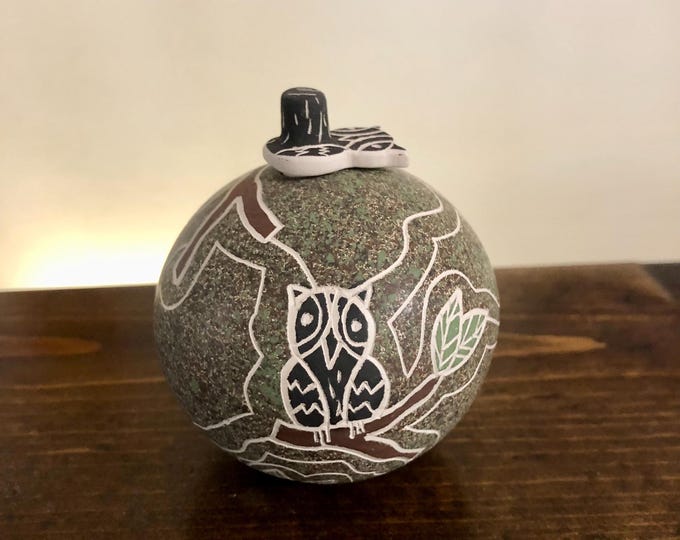 Mata Ortiz Ceramic Olla with Owl Shaped Lid by Gabriela Corona (Chihuahua, Mexico)