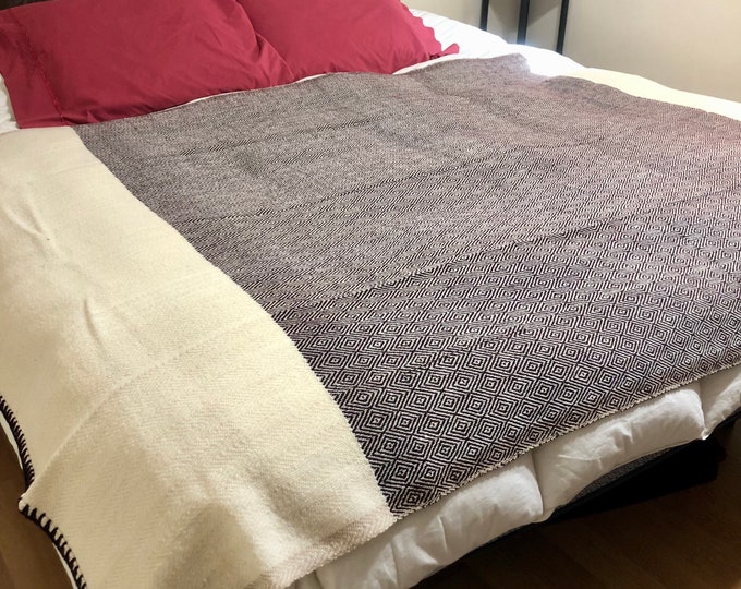 Handwoven Wool Blanket from Otavalo, Ecuador- 90” x 60”